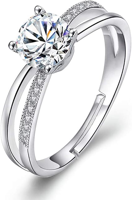 YAZILIND Woman S925 Silver Plated Open Ring Cubic Zirconia Adjustable Delicate Band Rings Wedding Valentine's Day Jewellery