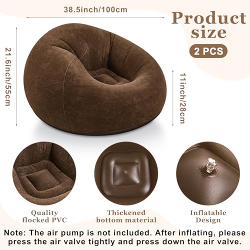 Image of Realspring Inflatable Bean Bag Chairs Outdoor Blow up Camping Chairs Inflatable Lazy Sofa Folding Portable Bean Bag Loungers Couch for Movie Night(Dark Coffee,2 Pcs)
