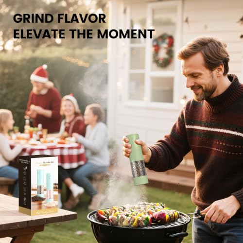 Image of Electric Salt and Pepper Grinder Set - Rechargeable Automatic Salt and Pepper Shakers, Kitchen Appliances with External Adjustable Coarseness, Larger Hopper for Cooking, Home Gifts(2 Pack,Sage Green)