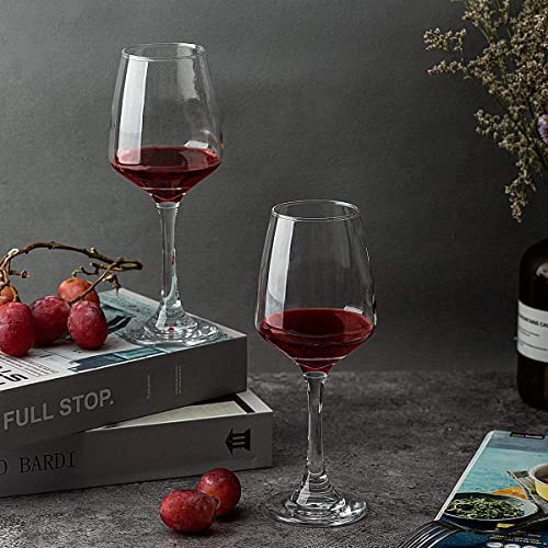 Image of bellemax 470ML Round Wine Glasses, Premium Crystal Clear Stemmed Wine Glasses for Red & White Wine, Cocktail, Mocktails, Juice & Water, Elegant Drinking Glasses Set of 4