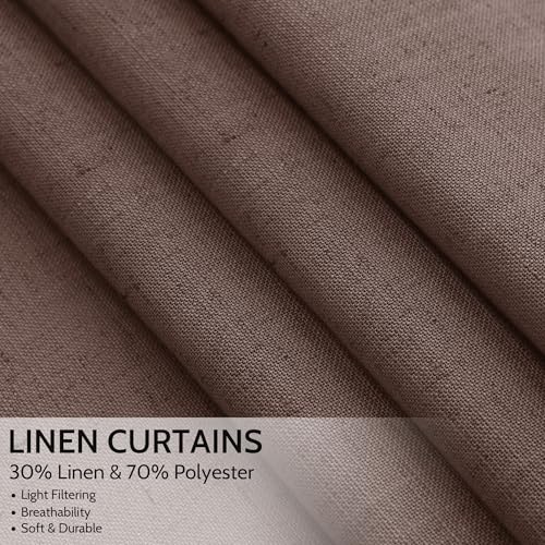 Image of Cappuccino Curtains 63 Inches Long 2 Panel Sets for Living Room Bedroom, Light Filtering Linen Drapes for Kitchen Windows Rod Pocket or Back Tab Curtain,Semi Sheer 52x63