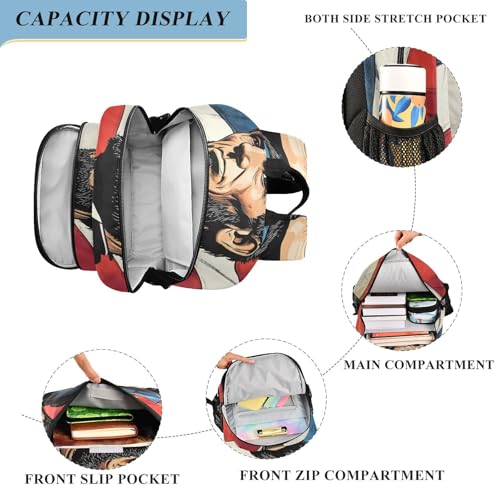 American Flag Abraham Lincoln Backpack Travel Laptop Daypack Shoulder Bag Book Bag Daypack with Reflective Strip 12.9 ×17.7 In4
