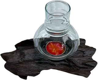 Teak Root Candle Holder with Glass Cover