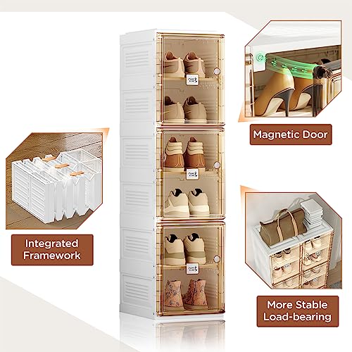 Image of ANTBOX Shoe Organizer Storage Box, Portable Folding Shoe Rack for Closet with Magnetic Clear Door,Large Sneaker Cabinet Bins Sturdy Easy Assembly 6 Layers-6 Grids