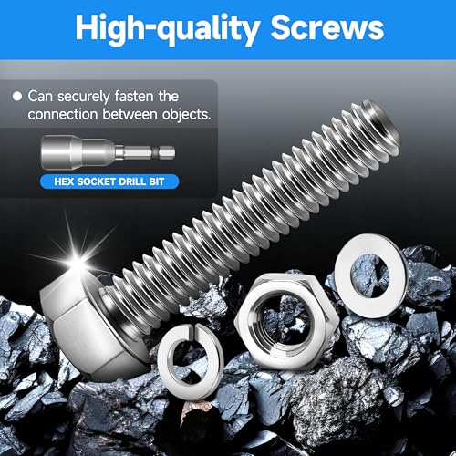Image of (12 Sets) 1 /4-20 x 4 Hex Head Screws Bolts and Nuts Kit with 1 /4-20 Bolt, 1 /4-20 Nuts, Flat & Lock Washers, Fully Threaded, 1 /4 20 Stainless Steel Bolts, Bright Finish by Marysino