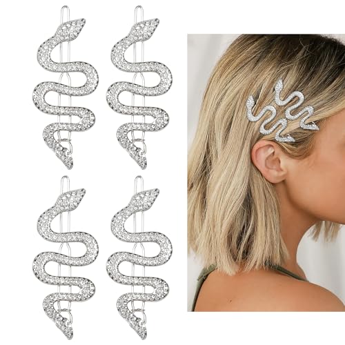 TEBIEKOY Snake Hair Pins with Sparkly Rhinestones Hair Clips 4 Pcs Alloy Snake Hair Clips Set Crystal Hair Accessories Headdress for Girls and Women