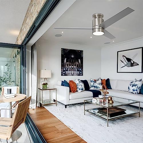 Flybull 046 Ceiling Fans With Lights Flush Mount, 52 Inch Modern Brushed Nickel Ceiling Fan With Light And Remote Control - 3 Blades Indoor Outdoor Ceiling Fan For Patio Farmhouse Bedroom  thumb #7