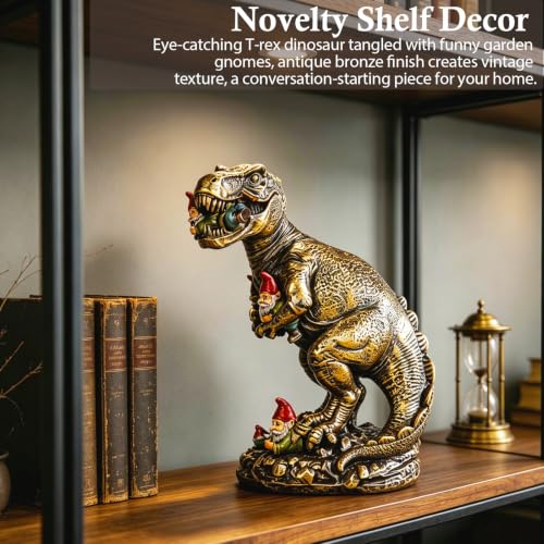 Image of T-Rex Eating Mini Gnome Statue Whimsical Home Decor