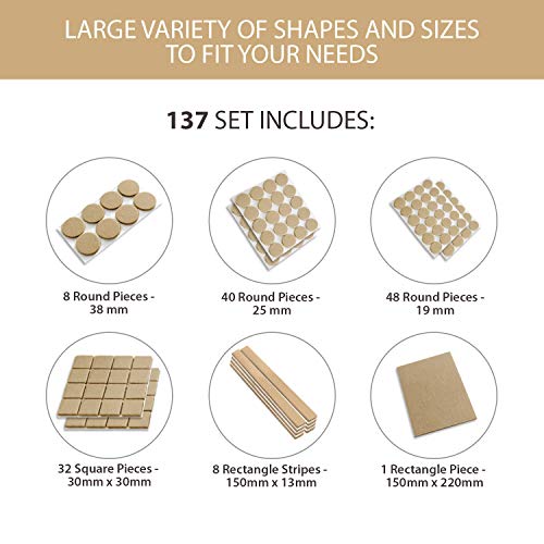 Furniture Pads to Protect Wood Floor. 3M Strong Adhesive Furniture Felt Pads for Furniture Feet. 137 Set of Felt Furniture Pads for Chair and Table Legs