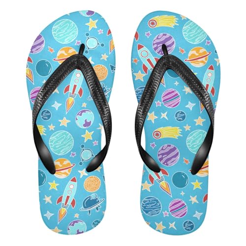 Planet Star Cartoon Cyan Flip Flops for Beach Thong Sandals Anti-slip Lightweight Flat Slippers for Summer Outdoor Travel