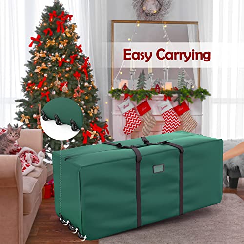 Large Artificial Christmas Tree Storage Bag 9Ft, Mrrihand Waterproof Anti-Tear Heavy-Duty 600D Oxford Cloth Xmax Christmas Tree Storage Box 9Ft With Rolling Wheels, Christmas Tree Storage Container 9Ft (Dark Green) #TOP4