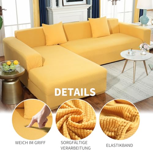 Housse de canapé jaune 1 place en polyester extensible moderne pour salon
