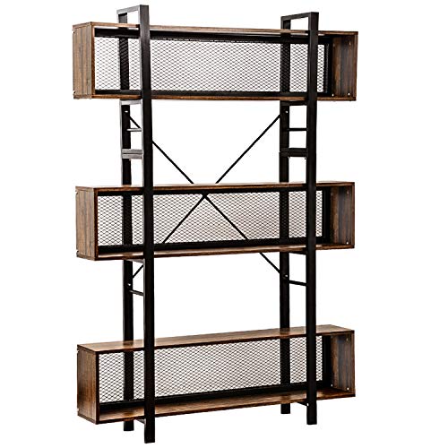 WAYTRIM 6-Shelf Bookcase with Metal Wire, Vintage Industrial Bookcase Display Shelf Storage Organizer