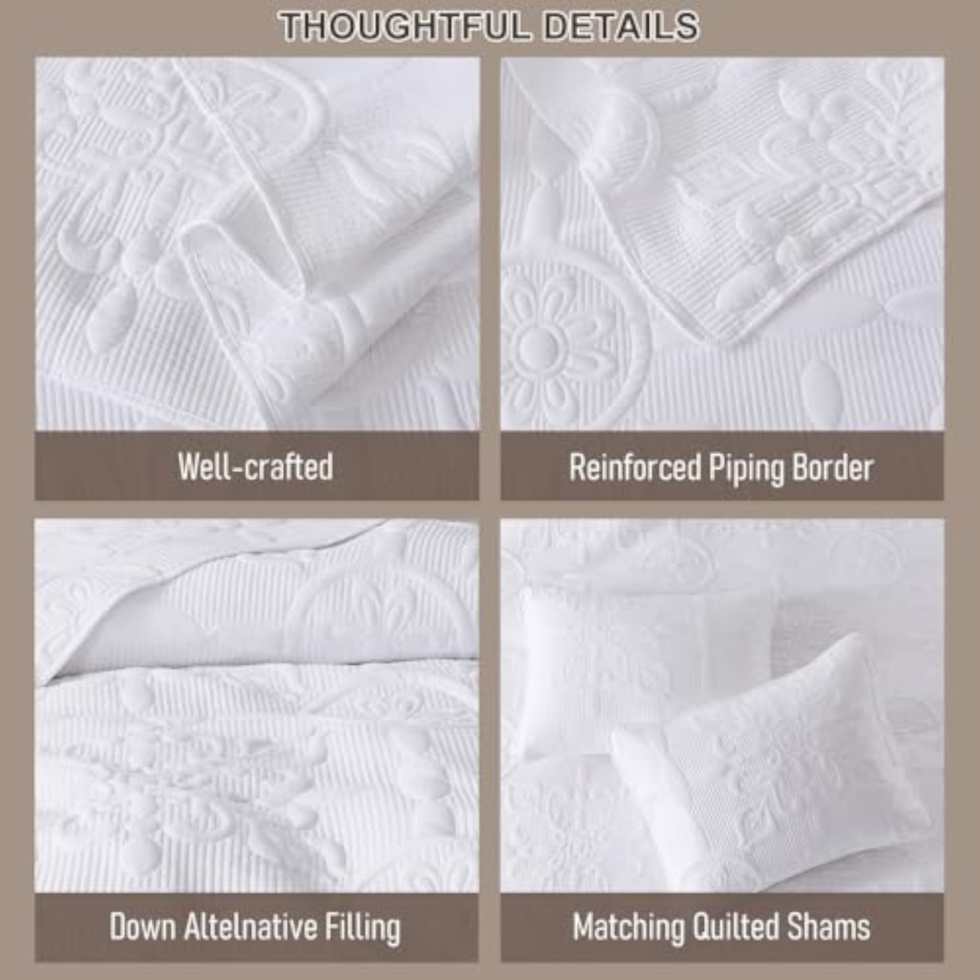Damask Quilt King Size Bedding Set with Pillow Shams