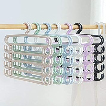 MeeTo 5 Layer Heavy Duty Multipurpose Hanger with Extra Side Hooks for Dupatta/Tie Cloth Rack Multilayer Storage Scarf Tie Rack Hanger (Multicolor) (Pack of 2)