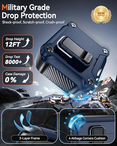 Image of Dual Safety Lock for AirPods 4 Case 2024, Compatible with MagSafe - Designed with Automatic Switch and Phone Stand, Includes a Cleaner & Keychain - Rugged Tough Hard Shell for Apple AirPods 4