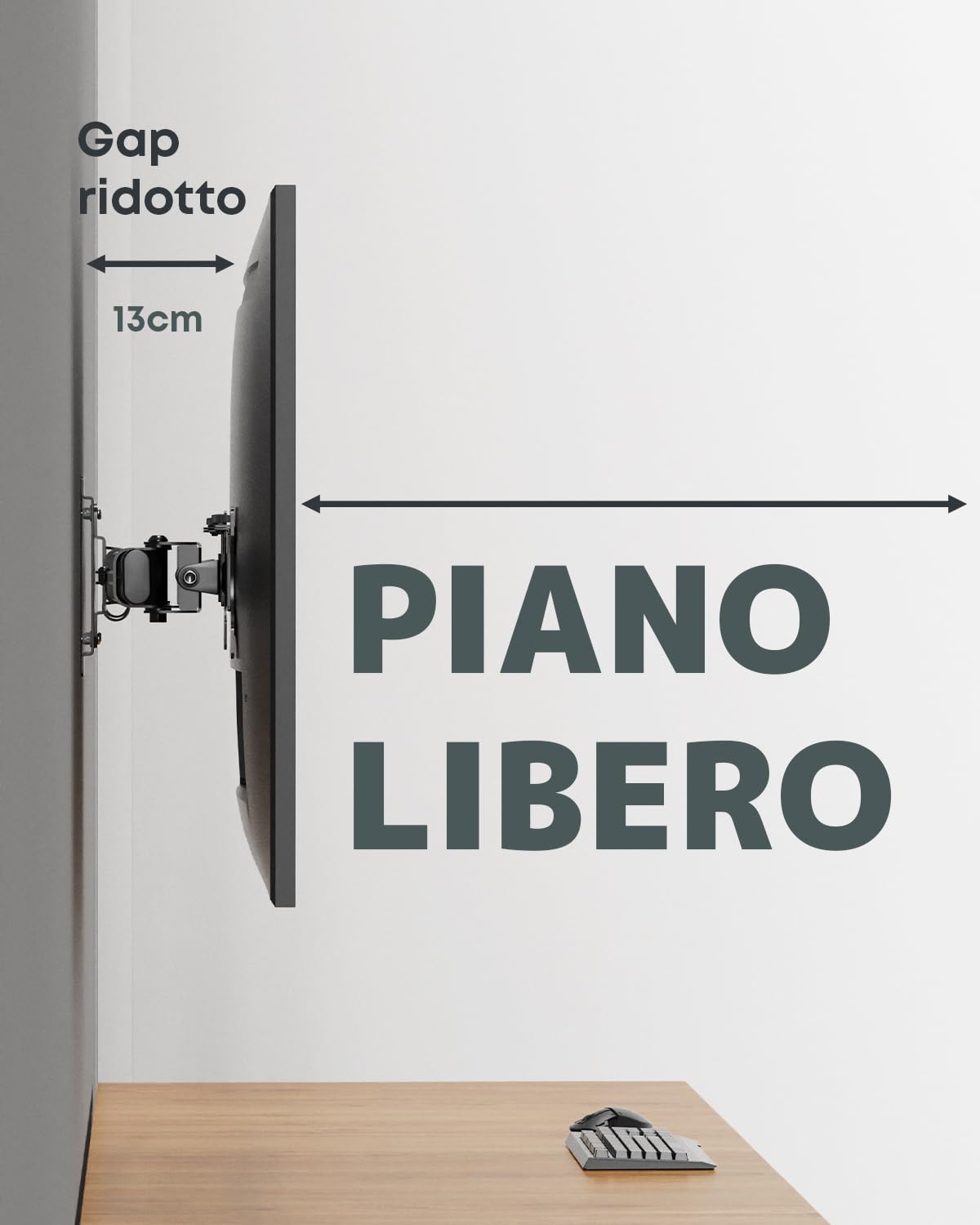 Supporto a muro doppio per schermi 13-27 pollici, singolo a doppio | Spazio a muro ultrasottile, montaggio orizzontale, allineamento preciso, gestione cavi, 10 kg per braccio, VESA 75/100, Nero