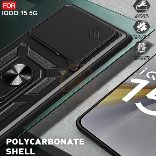 Image of Armor Bumper Back Cover Case for IQOO 15 5G Rotating Camera Cover, Ring Holder & Kickstand | Heavy Duty & 360 Degree Protection IQOO 15 5G Back Cover (Black)