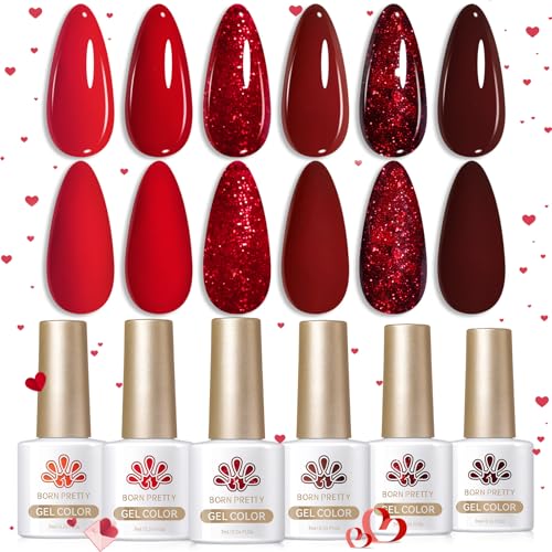 Born Pretty Smalto gel UV glitterato, colore rosso Borgogna, rosso scuro, rosso vino, per manicure e nail art fai da te nel comfort di casa