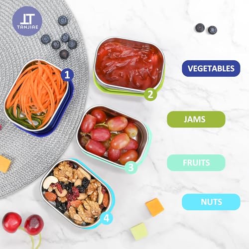 Image of Tanjiae 4Pack 8oz Small (1 CUP) Stainless Steel Snack Containers for Kids | Reusable Easy Open Toddler Snack Containers with Silicone Lids | Stackable Toddler Lunch Box for Daycare, School and Travel