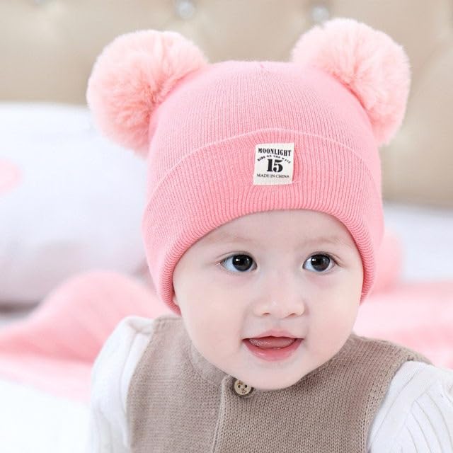 REFFER Baby Winter Cap; Kids Cap; Neck Warmer Set 3 Layers Warm Fabric Inside fits for 6 Month to 3 Years (Pink (Cap + Neck Warmer + Gloves Set) (6 Months to 3 Years)) 1