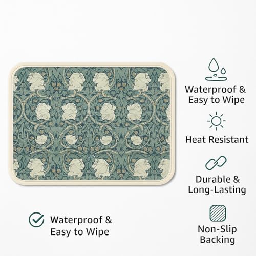 Image of Premium Faux Leather Placemats Ornate Teal | Floral Pattern | Waterproof, Heat Resistant, Washable Dining Table Mats (Pack of 2)