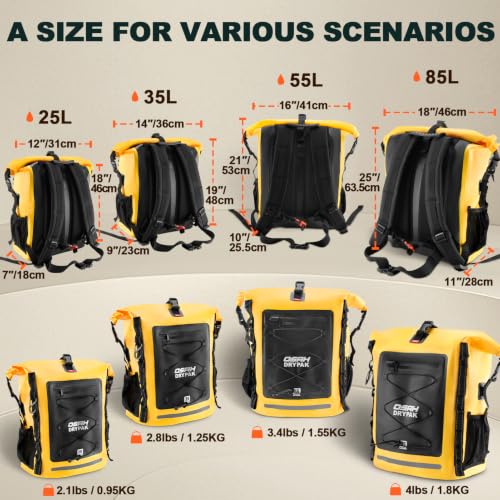 Image of OSAH DRYPAK Waterproof Backpack Dry Bag 25L /35L /55L /85L - Heavy Duty Roll-Top Hiking Backpack Sack Keeps Gear Dry for Travel, Kayaking, Boating, Camping, Rafting and Fishing