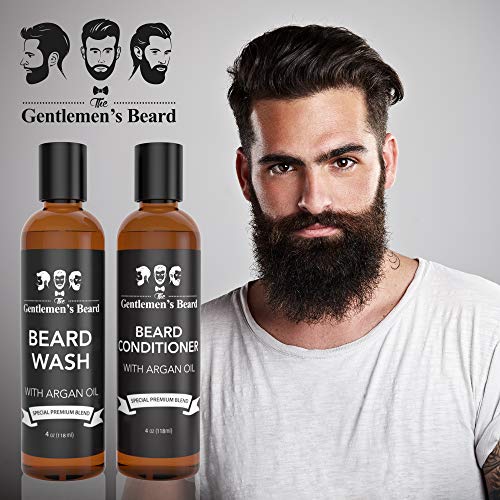 Beard Wash & Beard Conditioner Set With Argan Oil - Aids Growth And Volume - Softens, Smooths & Strengthens All Types Of Beards & Mustaches - Made In The Usa #TOP7