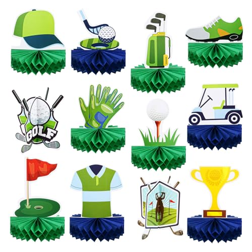 Bubaxuce 12 Pièces Décorations d'anniversaire De Golf Centre De Table en Nid d'abeille Ornements pour Gâteaux Thème Parc Fête Accessoires pour Célébration De Naissance Do