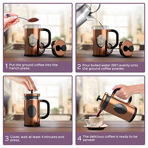 bonVIVO Large French Press Coffee Maker 34 oz – Glass Stainless Steel Coffee Press with Borosilicate Heat Resistant Cara - Additional View
