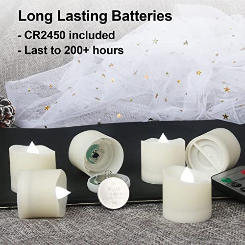 Image of Flameless LED Tea Lights With Remote - Battery Operated Votive Candles With Timer, 200H, Unscented Outdoor Flickering White Flame - 1.3 inch Set of 6