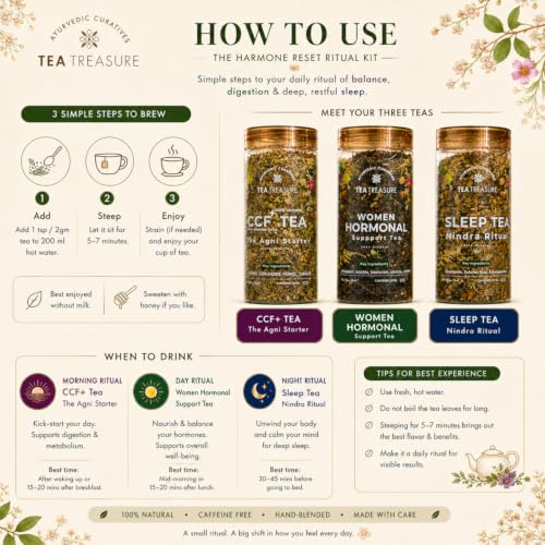 Image of TeaTreasure Immunity Reset Ritual Kit - CCF, Booster & Sleep Herbal Tea Combo | Ayurvedic Detox Set for Digestion, Gut Health, Bloating Relief, Better Rest | Caffeine-Free Natural Wellness Gift