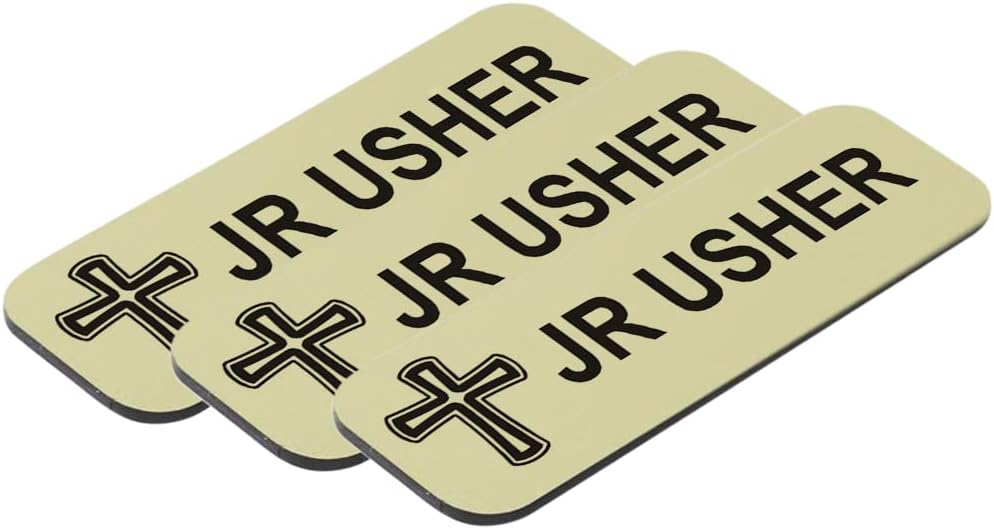 Jr Usher 1 x 3 Name Tag/Badge, Brushed Gold, Cross Design (10 Pack)