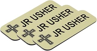 Jr Usher 1 x 3 Name Tag/Badge, Brushed Gold, Cross Design (3 Pack)