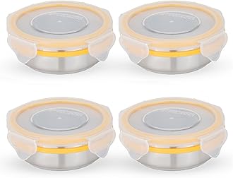 STEELLOCK Stainless Steel Airtight Container with Lid | Leakproof, BPA-Free | Multipurpose Food Storage Containers/Tiffin/Dabba for Office, School & Kitchen | SL-1200-set of 4, 150ml each, Yellow