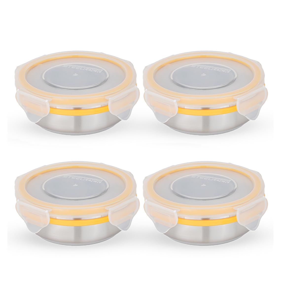 STEELLOCK Stainless Steel Airtight Container with Lid | Leakproof, BPA-Free | Multipurpose Food Storage Containers/Tiffin/Dabba for Office, School & Kitchen | SL-1200-set of 4, 150ml each, Yellow