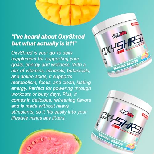 Image of EHP Labs OxyShred Pre Workout Powder - Preworkout Powder with L Glutamine & Acetyl L Carnitine, Energy Boost Drink - Bahama Breeze /Beach, 60 Servings