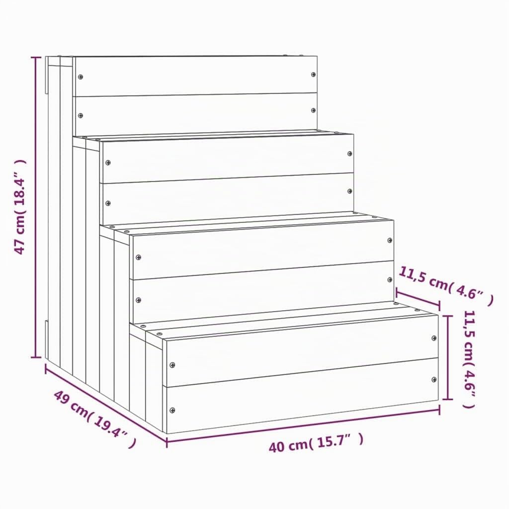 vidaXL Haustiertreppe, Hundetreppe mit Holzrahmen, Katzentreppe mit 3 Stufen, Aufstiegshilfe Treppe Katzen Hunde, Weiß Massivholz Kiefer