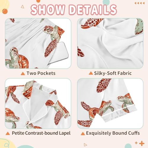 senya Red Cute Turtle White Satin Summer Pajama Sets Silk Short Sleeve Button Down Sleepwear3