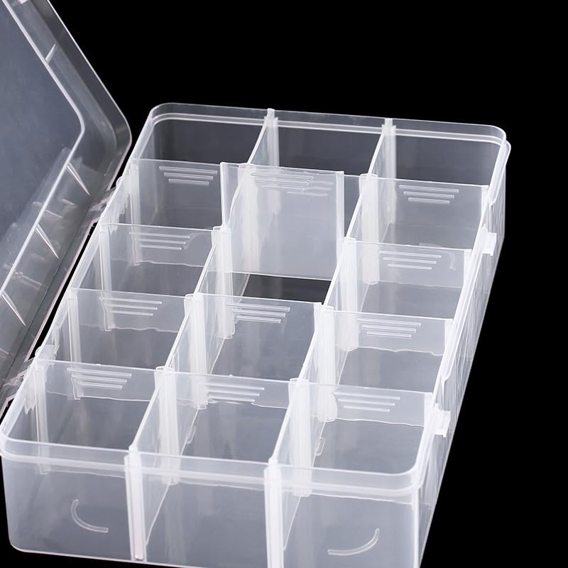 Image of Skywin Small Plastic Grid Organizer Box (15 Grids), Plastic Organizer Box with Dividers, Small Tackle Case Organizer, Clear Storage Box with Divider