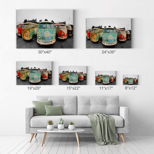 Decorative Canvas Print Vintage Van Bus Art Modern Wall Décor Artwork Wrapped Wood Stretcher Bars - Ready To Hang - %100 Handmade In The Usa - 8X12 #TOP6