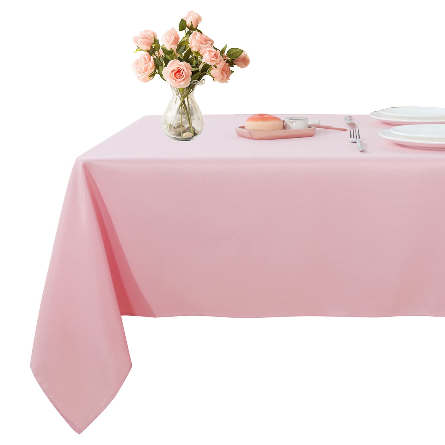 Fitable Rectangle Tablecloth Stain and Wrinkle Resistant Washable Polyester Table Cloth for Buffet Parties and Camping (60x84 inch, Pink)