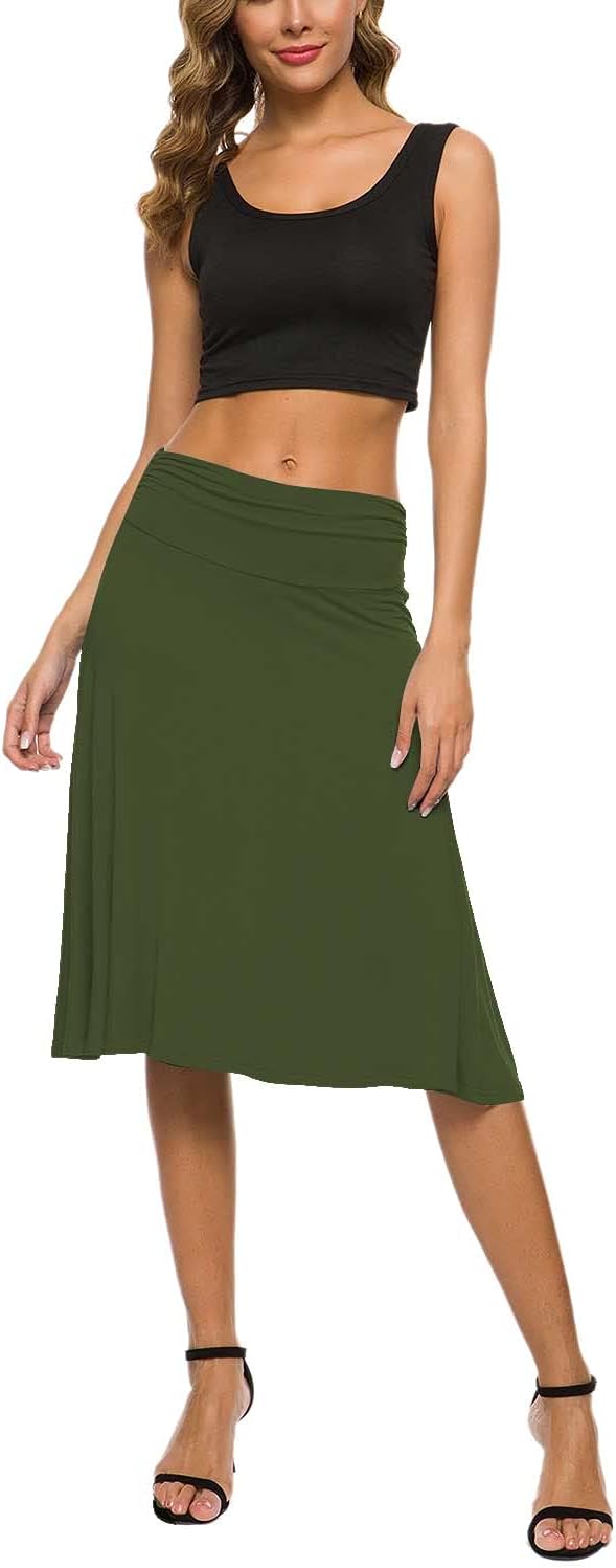 EXCHIC Women's Solid Stretch Ruched Waistband Flared Midi Yoga Skirt - Image 2