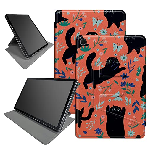 Black Cat Flowers Case for Lenovo Tab M10 FHD Plus (TB-X606F) 10.3 Inch, 360 Degree Rotating Folding Stand Multiple Viewing Angles Case with Auto Sleep/Wake