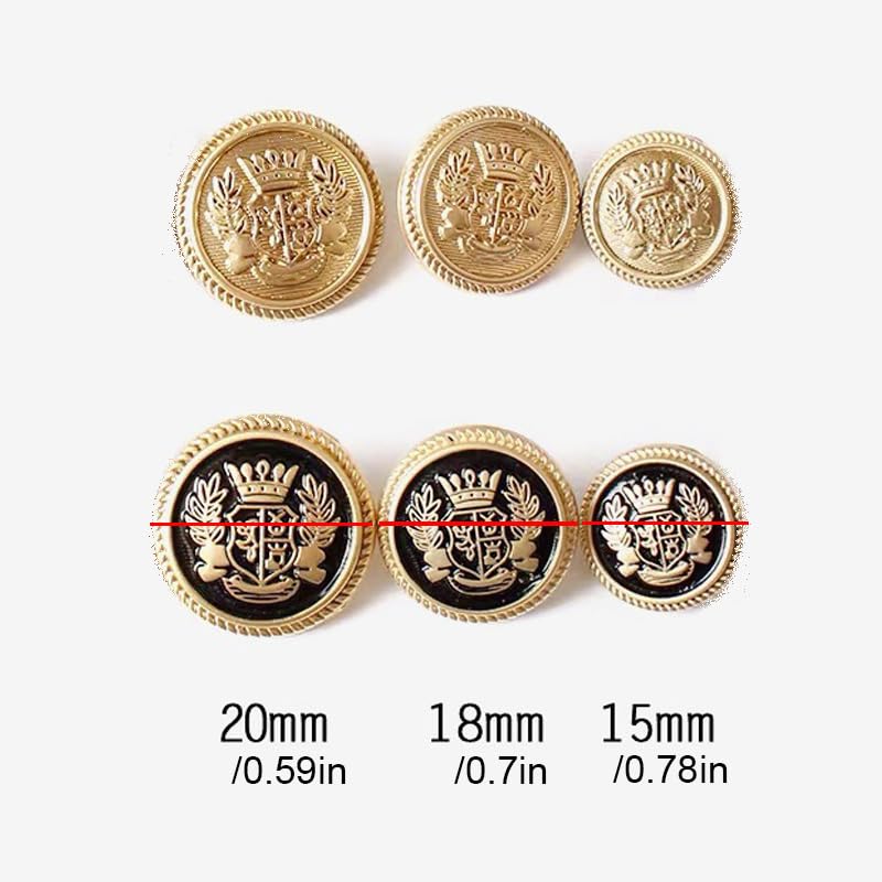 Guziki w stylu vintage Guzik 10 sztuk metalowe guziki złoty guzik do płaszcza marynarka koszula garnitur DIY ręcznie robione akcesoria do szycia guziki(Schwarz,15MM)
