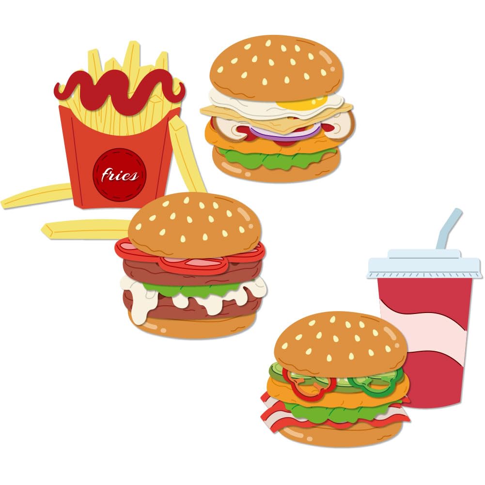 DELORIGIN5 Styles Burger Fries Cutting Dies Card Making Die Cut Carbon Steel Fast Food Die Cuts Stencils Scrapbooking Embossing Template Dies for DIY Paper Craft Albums Card Decor