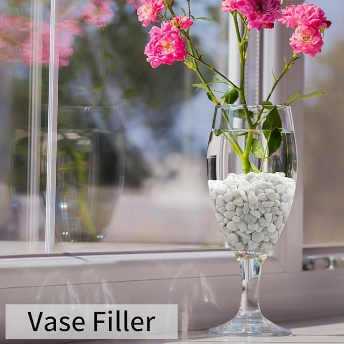 Image of BKD White Pebble Decorative Stones Marble Chips [1 Kg] for Aquarium Garden Indoor & Outdoor Decoration Pebble Stone White - (1 KG)