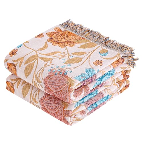 VANJOROY Boho-Überwurfdecke, 100 % Bio-Baumwolle, atmungsaktiv, ultraweich, 127 x 152,4 cm, Tagesdecke, Überwurf, für alle Jahreszeiten, rustikale Bauernhaus-Dekoration, luxuriöse Wendedecke für Sofa