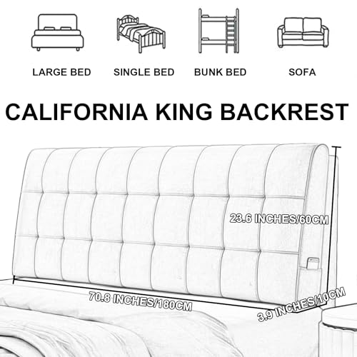 ZZYK Wall Mounted Rectangle Headboard Reading Pillow,Large Bed Backrest Plaid Pillowboard Removable Headboard Support Upholstered Suitable Without Headboard,Blue,71inch/Cal King