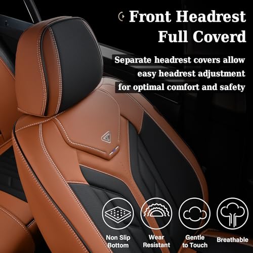 Image of Coverado Front Seat Covers, Car Seat Covers Front Seats, Leather Seat Covers for Cars, Automotive Seat Covers Car Seat Protector Car Accessories Fit for Most Sedans SUV Pick-up Truck(Black&Brown)